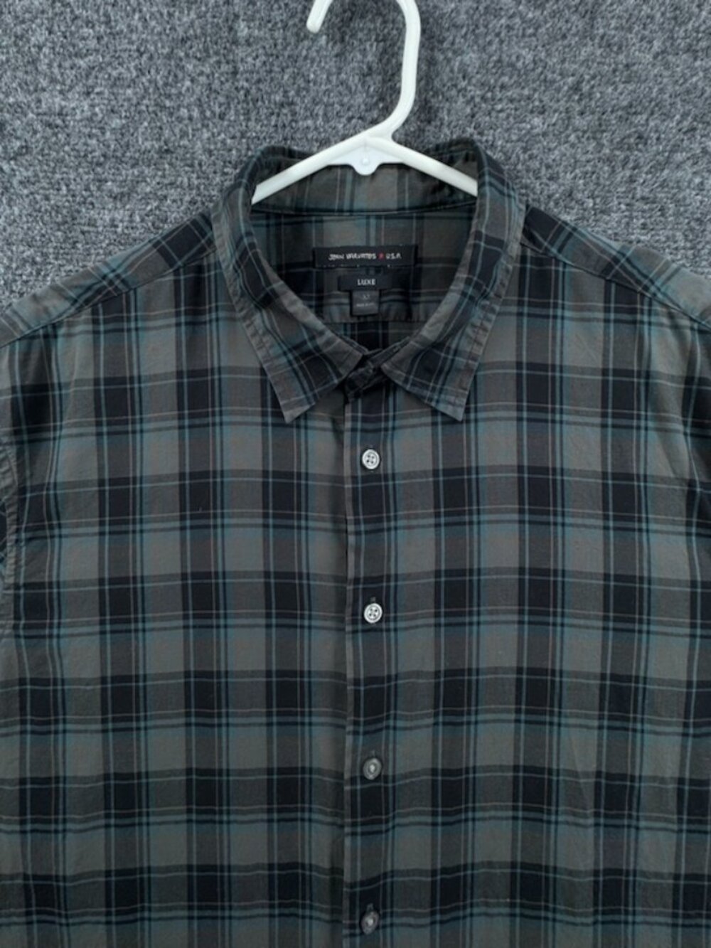 John Varvatos Luxe XL Gray Blue Cotton Plaid Button Up Long Sleeve Shirt Woven